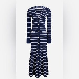J. Crew Navy and White Striped Long Sleeve Dress